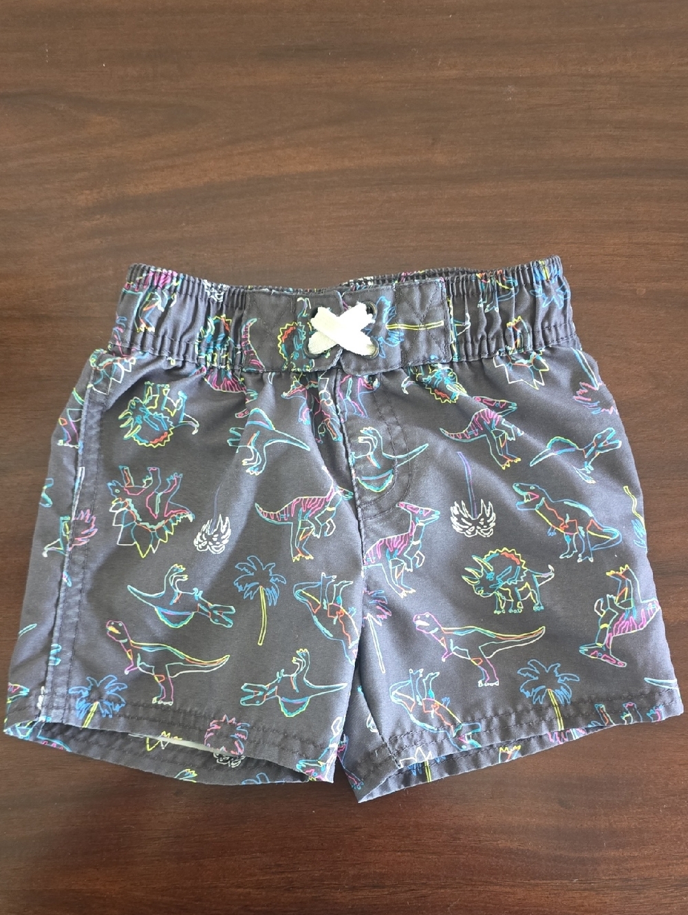 Cat & Jack Charcoal Gray & Neon Multi Color Dino Print Swim Shorts